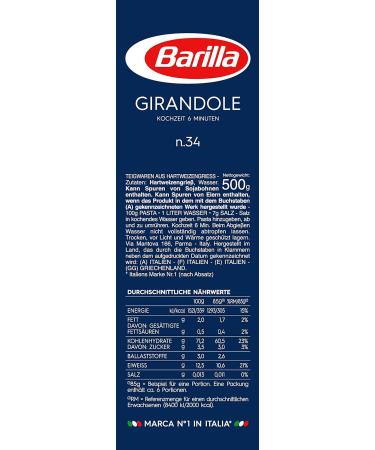 Buy Barilla Pasta Classic Girandole n.34 - Premium Durum Wheat Al Dente 500g (Pack of 5) - International Shipping Available - Buy Online on GoSupps.com