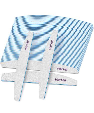 Nail Files Nail Files 100/180 Grit Nail Files 25 PCS Double Sided Emery Board Nail Files for Acrylic Nails and Natural Nails Washable and Reusable Nail Files for Nail Salons 25Pcs Blue 100/180 for False Nails