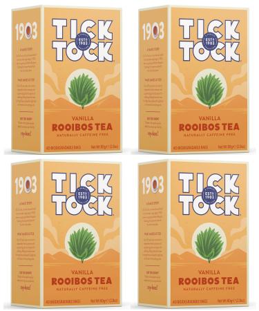 TICK TOCK TEAS, Teabags Naturally Caffeine Free Red Bush Herbal Rich in AntiOxidants South African Superfood, Vanilla Rooibos Tea, 40 Count (Pack of 4) Packaging May Vary