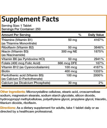Bronson Vitamin B Complex 250 Tablets - Essential B Vitamins for Energy and Wellness - Buy Online on GoSupps.com