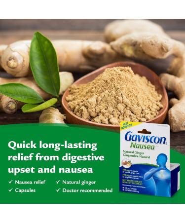 Gaviscon Anti Nausea Ginger Capsules - 25 Count - Tablets for Nausea Relief & Digestion Support Natural Ginger - Free of Aluminum Lactose and Gluten 18 Count (Pack of 1) - Buy Online on GoSupps.com