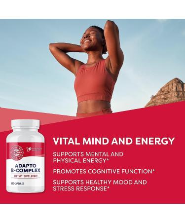 Vimergy Adapto B Complex 120 Servings - High Potency with 8 B Vitamins, Rhodiola & Hawthorn Berry - Supports Mental Energy, Cognition, and Mood - Non-GMO, Kosher, Vegan, Paleo - No Gluten or Soy - Buy Online on GoSupps.com