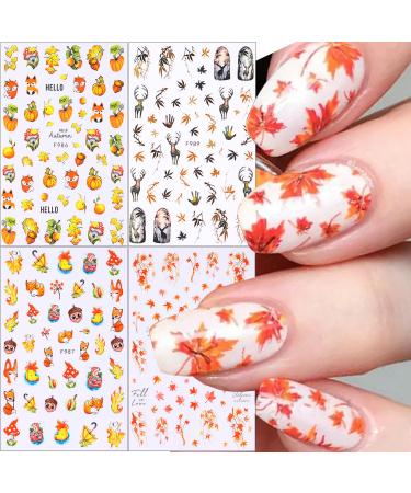 3D Maple Leaf Nail Art Stickers - Fall Embossed Decals for Women & Girls | Autumn Thanksgiving Nail Decorations (4 Sheets - Buy Online on GoSupps.com