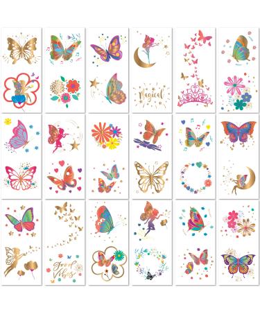 PapaKit Butterflies & Fairies 36 Temporary Fake Tattoo Set  18 Individually Wrapped Sheets | Kids Girls & Boys Birthday Party Favor Gift Supply  Non-Toxic Food Grade Ingredients Safe Removable