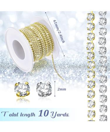 2 Rolls Crystal Rhinestone Close Chain Trim for Crafts, Sewing, DIY Jewelry - 10 Yards - Silver/Gold 2MM - Buy Online on GoSupps.com