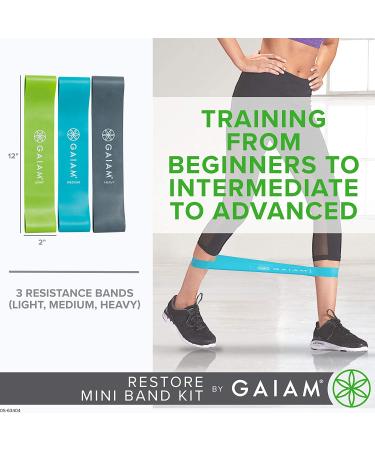 Gaiam Restore Mini Band Kit - Set of 3 Light, Medium, Heavy Lower Body Loop Resistance Bands for Legs and Booty Exercises - 12 x 2 Bands - Buy Online on GoSupps.com