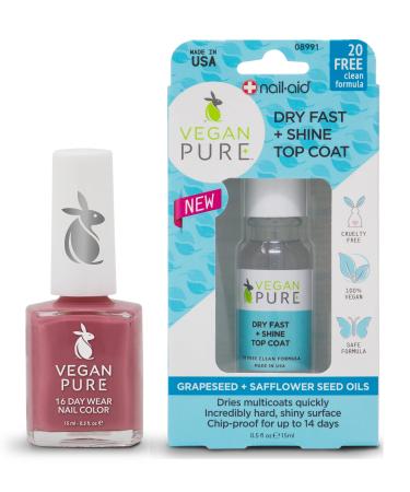 Vegan Pure - Tea Cakes/ Dry Fast + Shine Top Coat Brown with Pink 0.5 Fl Oz (Pack of 1) + 0.5 Fl Oz (Pack of 1)