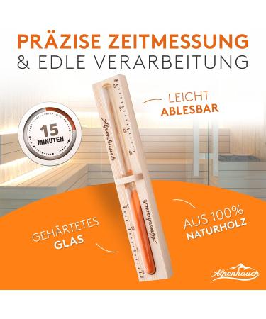 Alpine Breath Sauna Hourglass | 15-Minute Natural Wood Timer | Ultra Fine Sand | Robust Safety Glass | 360 Rotatable | Sauna Book & Assembly Included - Buy Online on GoSupps.com