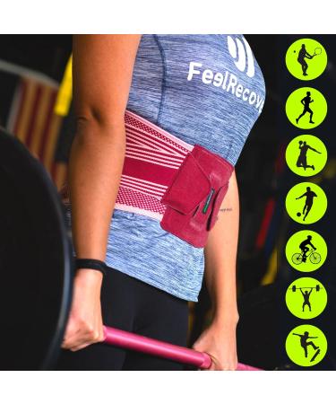 Feel Recovery Back Bandage - Adjustable Support Belt for Men & Women | Relief for Sciatica Herniated Disc & Lower Back Pain | Ideal for Work & Sports (S Bordeaux) - Buy Online on GoSupps.com