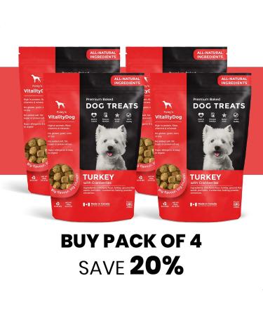 Vitality Dog Turkey with Cranberries (4-Pack) Premium Baked Dog Treats - Training Treats for Dogs Pet Treats Dog Snacks - Made in Canada Grain Free Human Grade 400g / 14.1oz Turkey with Cranberries 400 g (Pack of 4) - Buy Online on GoSupps.com