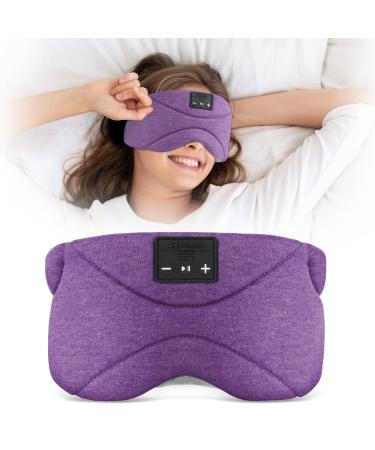 Flashmen Bluetooth Sleep Mask with White Noise Timer Sleep Mask for Side Sleeper Block Out Light Cooling Weighted Eye Mask with Bluetooth Headphones for Women Girl (Purple)