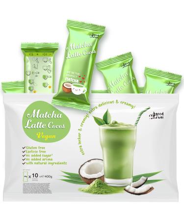 Matcha Coco Latte Sans sucre ajout | Matcha & Noix de Coco | L g rement sucr la st via | Portions individuelles pratiques (10x40g) | Boisson Latte naturelle et cr meuse (400g) 400 g (Lot de 1)