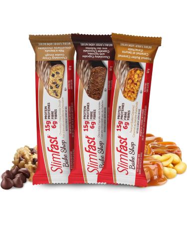 SlimFast Original Meal Replacement or Weight Loss Shake Mix Powder - 530g - Strawberry Supreme Flavour & 1 Box of Slimfast Bake Shop Meal Replacement Bars with 15g of Protein & 5g Fiber - Buy Online on GoSupps.com