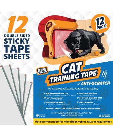 Panther Armor Cat Scratch Deterrent Tape  Double Sided Anti Scratching Sticky Tape Cat Furniture Protector  Cat Training Tape - Corner Couch Protector for Cats - Cat Scratch Furniture Protector 12-Pack