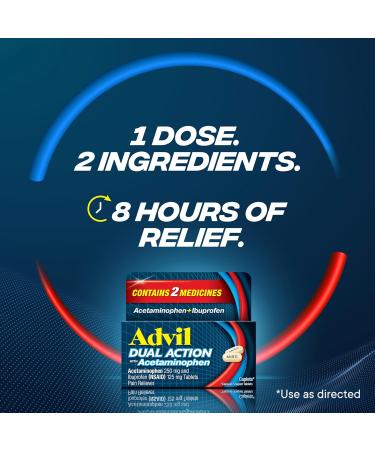 Advil Dual Action Coated Caplets with Acetaminophen Ibuprofen 125 Mg and Acetaminophen 250Mg 144 Count 18 Bonus Caplets - Buy Online on GoSupps.com