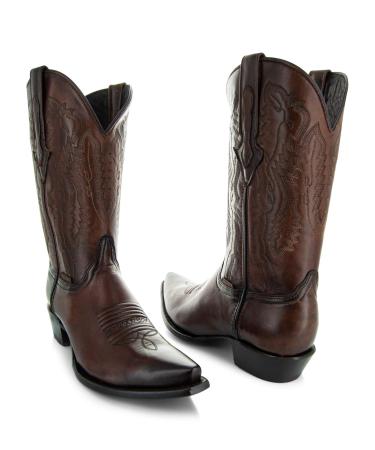 Soto Boots Mens Burnished Snip Toe Cowboy Boots H50030 7.5 Brown