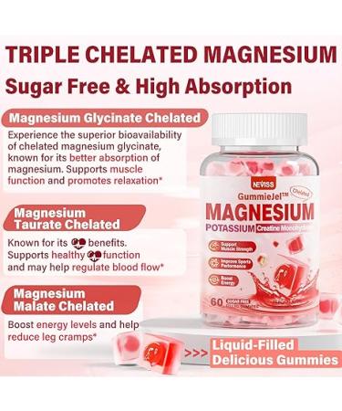 Sugar Free Magnesium Gummies 420mg High Absorption Triple Magnesium Complex w/Magnesium Glycinate Malate Taurate Plus Potassium Creatine B6 and Selenium Gummies for Muscle Relaxation Bone- Vegan - Buy Online on GoSupps.com