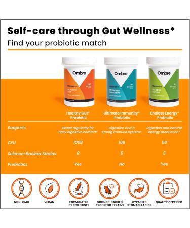 Ombre Healthy Gut Probiotics for Digestive Health - 60 Vegan CAPSULES - Buy Online on GoSupps.com