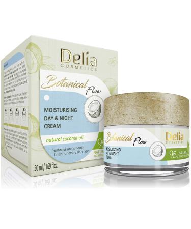 Delia Cosmetics - Botanical Flow Face Cream - Moisturizing - Natural Ingredients: Cocnut Oil Shea Butter Aloe Vera Gel Oils - Day & Night - All Skin Types - 50ml White