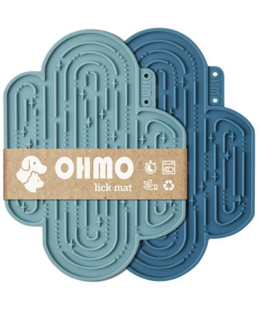 Ohmo lick mat dog big leak mat for puppies cat - 2 PCs cute cactus design for pet fear relief and slowly feed food quality silicone (dark blue & light blue) L dark blue & light blue