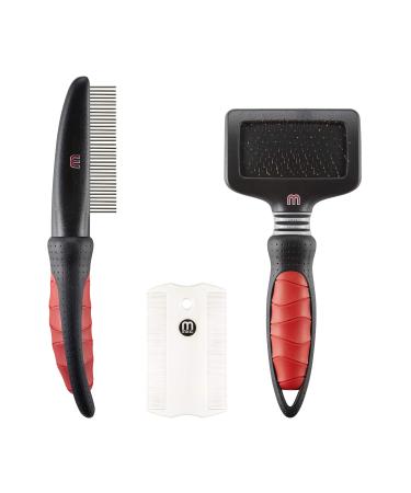 Mikki puppy & dog grooming set with slicker brush comb and flea comb - gentle grooming starter set