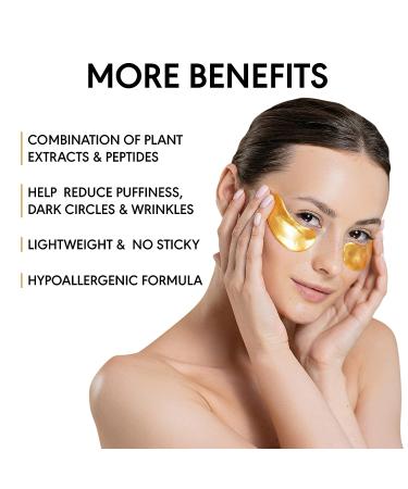 KINPUR Organic 24k Gold Under Eye Patches - Collagen Masks for Dark Circles, Puffy Eyes, Wrinkles - Hydrating Gel Pads for Eye Bags - 50pcs, All Skin Types - 25 Pairs - Buy Online on GoSupps.com
