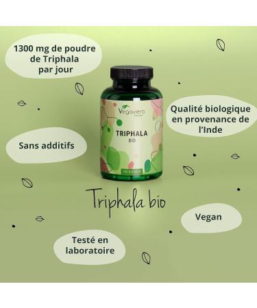 Triphala Organic Vegavero | 1300 mg per Dose | Triphala Powder from India | No Additives | Natural Laxative + Powerful Antioxidant + Digestion | Ayurveda | Laboratory Tested | Vegan | 180 Capsules - Buy Online on GoSupps.com
