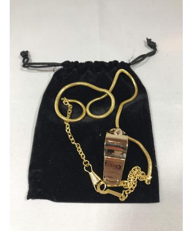 whistle and 21 inch whistle chain with button hook bundle gold plated for professional use including black velvet pouch for storage