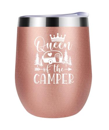 Hopedoit Camping Gifts Wine Tumbler 12OZ Camping Gifts for Women Camper Gifts Gifts for Campers Queen of The Camper Gifts for RV Campers Camping Gifts for Camper Cool Gifts for Camping Lovers 1 Count (Pack of 1) Queen of the Camper 1