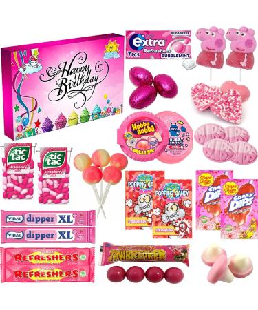 Retro Sweets & Chocolate Mixed Hamper Gift Box|Sweet Treats & Chocolates|Boy Girl Birthday Box|Perfect For Kids Parties Birthday|Happy Birthday Pink Blue Colour C5 Stylish Unique Box (VSTAR) - Buy Online on GoSupps.com