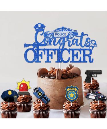 Blue Glitter 1pcs Cake Topper 12pcs Cupcake Topper Pick for Congrats Officer Policeman Theme Decor Supplies Boys Girls 2024 College Graduation Party Decorations - Buy Online on GoSupps.com