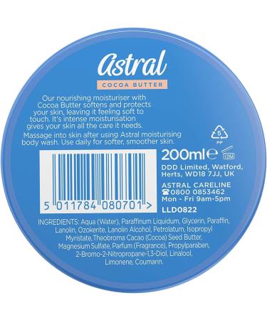 Astral Face & Body Intensive Moisturiser Cream with Cocoa Butter 200ml - Pack of 1 - Buy Online on GoSupps.com