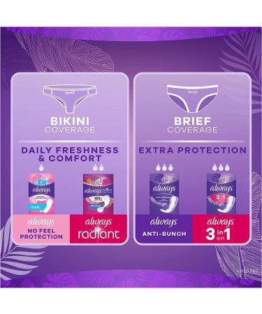 Always Anti-Bunch Xtra Protection Panty Liners for Women - Light Absorbency - Long Length - 40 Count - Buy Online on GoSupps.com