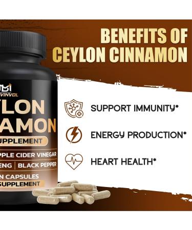 Ceylon Cinnamon Capsules with Berberine HCl Supplement - Panax Ginseng Apple Cider Vinegar Turmeric Curcumin - Support Immunity & Energy Production - 60 Capsules - 2 Month Supply - Buy Online on GoSupps.com