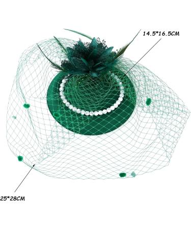 MOYAGA Green Fascinator - Green Fascinators for Weddings Green Feathers and Flower and Pearl for Hats Hair Feathers Clip Vintage Pearl Wool Beret Feather Mesh Hair Accessory - Buy Online on GoSupps.com