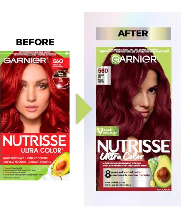Garnier Nutrisse Ultra Color Permanent Hair Dye Vibrant Long-Lasting Colour Vegan Formula Nourished Hair Protects Hair Against Dryness 560 Vibrant Red 1 Application Packaging May Vary RED SHADES 560 Vibrant Red - Buy Online on GoSupps.com