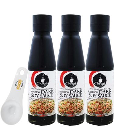 Ching's Secret Dark Soy Sauce 210g Pack of 3 with World Food Shop Scoop - Asian Flavour Trio Rich and Savoury Condiment Gourmet Cooking Essential