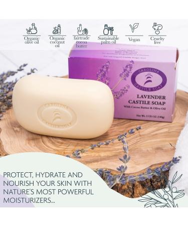 Carolina Castile Vegan Lavender Bar Soap - 6-Pack of Gentle, Hydrating Natural Soap with Organic Cocoa Butter and Olive Oil - 5 Oz. Each - Buy Online on GoSupps.com