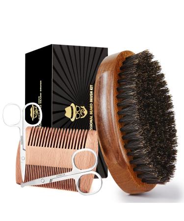 Boar Bristle Beard Brush for Men Beards and Mustaches Grooming Set Including 100% Pure Boar Bristle Beard Brush Beard Comb 2 Pcs Mustache Scissors and Travel Bag from Sofmild Oval