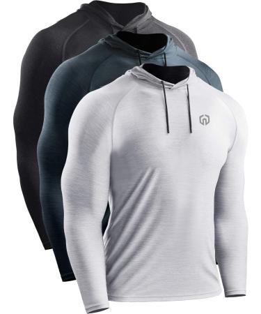 NELEUS Men's Dry Fit Athletic Workout Running Shirts Long Sleeve Large 5071 Dark Grey/Light Grey/Slate Grey 3 Pack