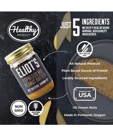 Eliot's Natural Crunchy Peanut Butter - No Sugar Added, Low Carb, Keto Friendly - Espresso Nib Flavor - 12 Ounce - Buy Online on GoSupps.com