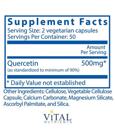 Vital Nutrients Quercetin 250 mg - 100 Vegetarian Capsules for Immune Support - Buy Online on GoSupps.com