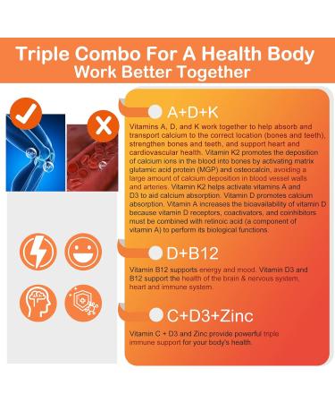 Vitamin ADK+B12 - 5000 IU Vitamin A D3, 2500mcg Methyl B12 Sublingual - Vegan K2 D3 ADK Supplement with Zinc 50mg - Fast Dissolve Tablets for Overall Health Support - 180 Servings - Buy Online on GoSupps.com