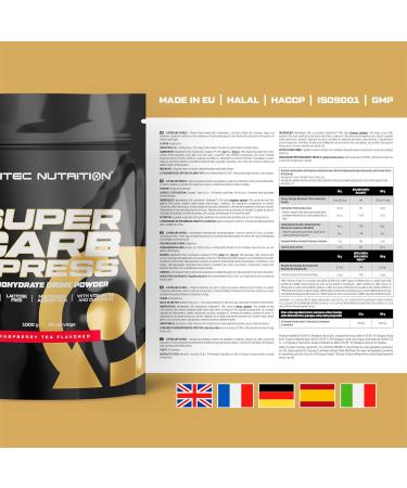 Scitec Nutrition Supercarb Xpress Drink Powder with Carbohydrates LIsoleucine Vitamin B6 Chromium Sugars and Sweeteners 1000 g Raspberry tea - Buy Online on GoSupps.com