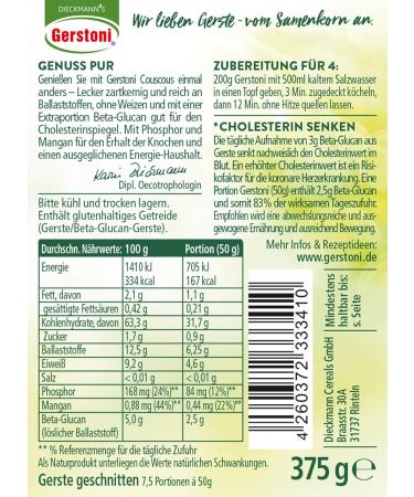 Gerstoni Gourmet Barley Couscous 375g - Mild Nutty Wheat-Free Powerfood | High Beta-Glucan Source | Buy Internationally - Buy Online on GoSupps.com
