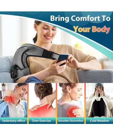 DeMoce Cordless Heated Shoulder Wrap | Massager & Heating Pad with Vibration | Black & Gray Shoulder Brace - Buy Online on GoSupps.com