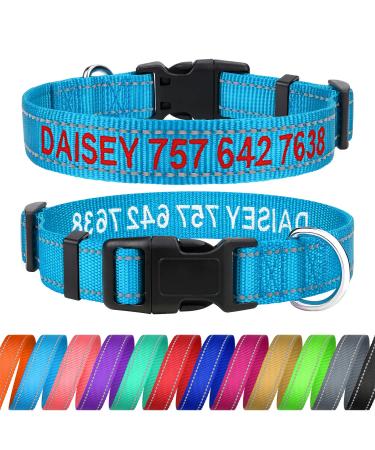 Tagme personalized dog collar for large dog with embroidered reflective nylon dog collar with pet name & telephone number sky blue l l (1 Pack) sky blue