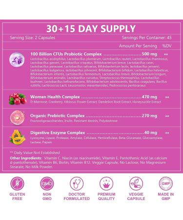 Women's Probiotics with Digestive Enzymes, Prebiotics, Cranberry & D-Mannose - 100 Billion CFUs - Supports Gut, Vaginal & Urinary Tract Health - 90 Capsules - Buy Online on GoSupps.com