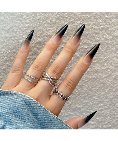 Justotry 24 pieces black stiletto nails for sticking up motif gradient French press on nails almond artificial nails pointed fingernails fake nails for women nail art 12Black & stiletto7