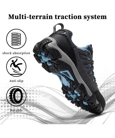 SHULOOK Women's Waterproof Hiking Shoes - Comfortable & Non-Slip | Grey Blue, Size 9 - Buy Online on GoSupps.com